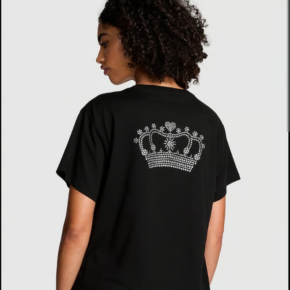 PINK Victoria's Secret Black Tee with Silver Crown